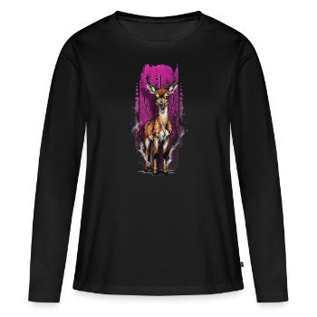Merveille innocente : Bébé cerf tacheté - T-shirt manches longues Premium bio Femme - noir - Devant - Julia (174cm)