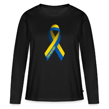 Arrêtez la guerre en Ukraine - T-shirt manches longues Premium bio Femme - noir - Devant - Julia (174cm)