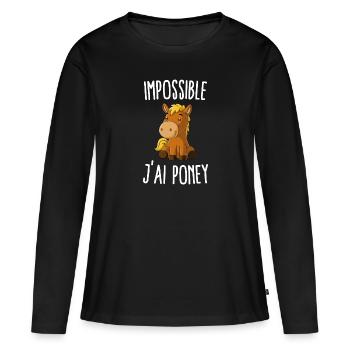 Impossible j'ai poney - T-shirt manches longues Premium bio Femme - noir - Devant - Julia (174cm)