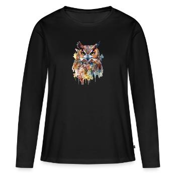 Magische Eule Aquarell Bunt Tier Vogel Wald Zauber - Frauen Premium Bio Langarmshirt - Schwarz - Vorne - Julia (174cm)