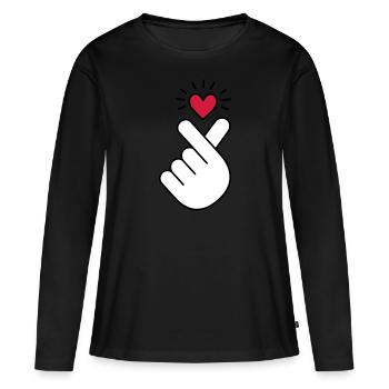 Coeur K-pop, symbole de la musique pop Corée K, doigt, main - T-shirt manches longues Premium bio Femme - noir - Devant - Julia (174cm)