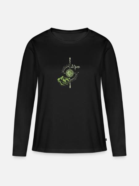 Alpen,Berge,illustration,Kompass - Frauen Premium Bio Langarmshirt - Schwarz