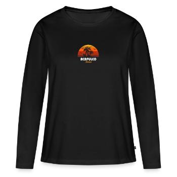 Retro Acapulco Mexiko Sonnenuntergang Cool Vintage - Frauen Premium Bio Langarmshirt - Schwarz - Vorne - Julia (174cm)