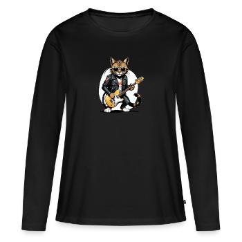 Cat Rocker Cat HardRock Gift - T-shirt manches longues Premium bio Femme - noir - Devant - Julia (174cm)