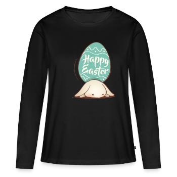 Doux lapin de Pâques avec oeuf coloré et lettrage - T-shirt manches longues Premium bio Femme - noir - Devant - Julia (174cm)