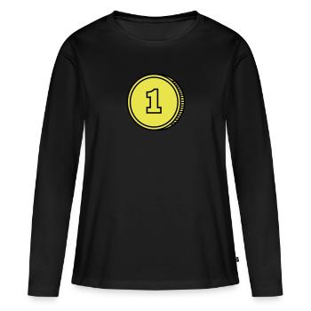 coin pièce de monnaie - T-shirt manches longues Premium bio Femme - noir - Devant - Julia (174cm)