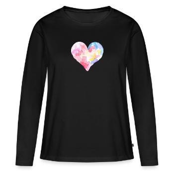 Aquarell-Herz in bunten Farben – Künstlerisches T- - Frauen Premium Bio Langarmshirt - Schwarz - Vorne - Julia (174cm)