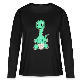 Dinosaurier mit Baby Dinosaurier - Frauen Premium Bio Langarmshirt - Schwarz - Vorne - Julia (174cm)