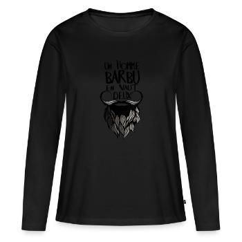 citation homme barbu vaut deux 2 humour barbe drol - T-shirt manches longues Premium bio Femme - noir - Devant - Julia (174cm)