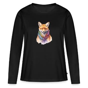 Fuchs mit Schal - Frauen Premium Bio Langarmshirt - Schwarz - Vorne - Julia (174cm)