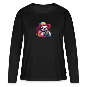 Relaxed Knitting & Crochet Sloth Design - Women's Premium Organic Long Sleeve Shirt - black - Front - Julia (174cm)