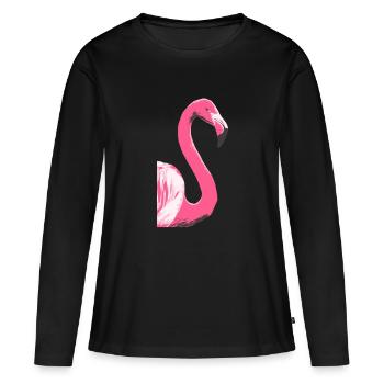 Illustration d’oiseau flamant rose - T-shirt manches longues Premium bio Femme - noir - Devant - Julia (174cm)