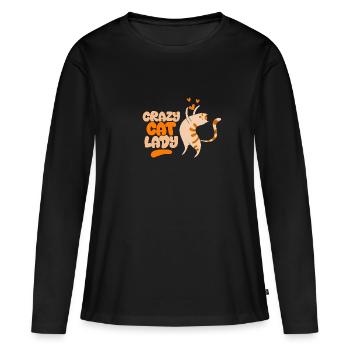 Crazy Cat Lady II - Frauen Premium Bio Langarmshirt - Schwarz - Vorne - Julia (174cm)