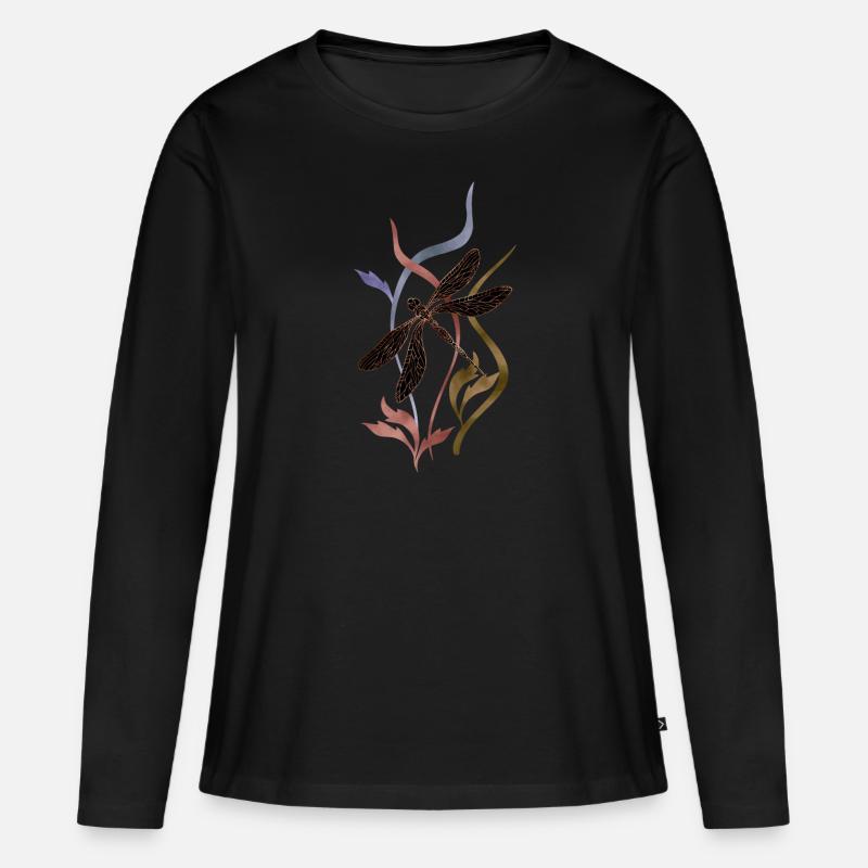 Libelle - Frauen Premium Bio Langarmshirt - Schwarz