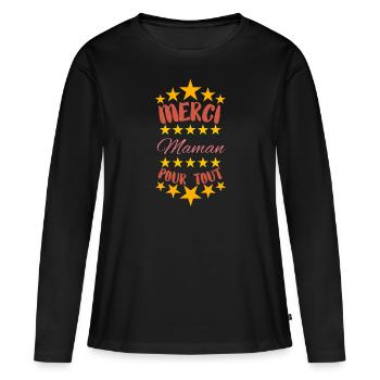 Merci Maman Pour tout - fête des mères - T-shirt manches longues Premium bio Femme - noir - Devant - Julia (174cm)