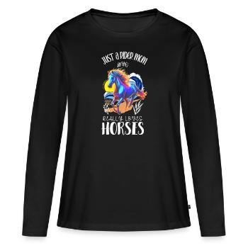 "T-Shirt Maman Cavalière - Amour Équin" - T-shirt manches longues Premium bio Femme - noir - Devant - Julia (174cm)