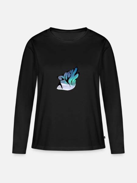 Wolf mit Polarlichtern - Frauen Premium Bio Langarmshirt - Schwarz