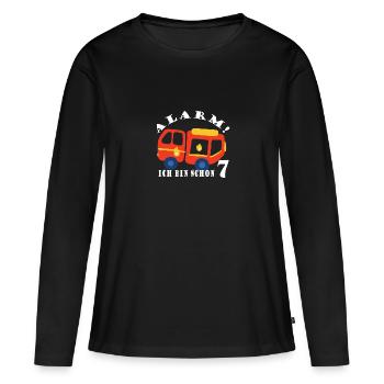 Alarm ich bin schon 7 Feuerwehr - Frauen Premium Bio Langarmshirt - Schwarz - Vorne - Julia (174cm)
