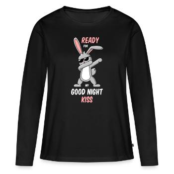 Dabbing Rabbit Bonne Chemise de Nuit - T-shirt manches longues Premium bio Femme - noir - Devant - Julia (174cm)