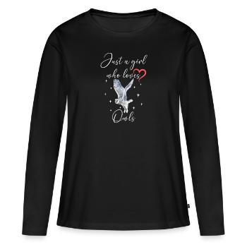 Frau Mädchen Liebe Herz Eule - Frauen Premium Bio Langarmshirt - Schwarz - Vorne - Julia (174cm)