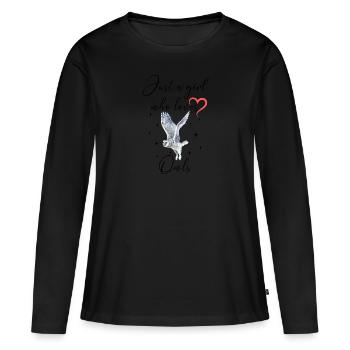 Frau Mädchen Liebe Herz Eule - Frauen Premium Bio Langarmshirt - Schwarz - Vorne - Julia (174cm)