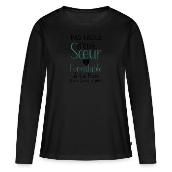soeur formidable, idée cadeau - T-shirt manches longues Premium bio Femme - noir - Devant - Julia (174cm)