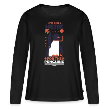 Je suis juste ici pour les pingouins - T-shirt manches longues Premium bio Femme - noir - Devant - Julia (174cm)
