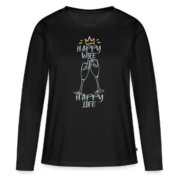 Femme heureuse, vie heureuse. Sekt Krone Fun - T-shirt manches longues Premium bio Femme - noir - Devant - Julia (174cm)