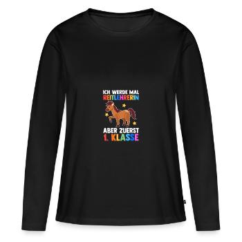 Équitation Inscription à l’école Première année Écolier - T-shirt manches longues Premium bio Femme - noir - Devant - Julia (174cm)