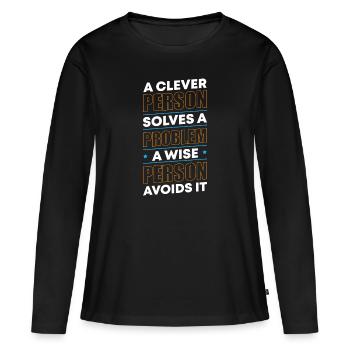 Problem The solution Motto - Women's Premium Organic Long Sleeve Shirt - black - Front - Julia (174cm)