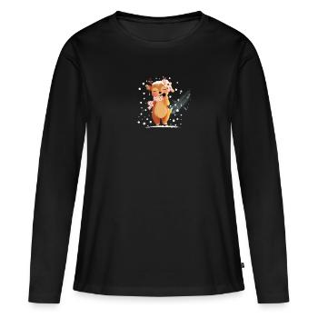 animal de cerf mignon | Hiver - T-shirt manches longues Premium bio Femme - noir - Devant - Julia (174cm)
