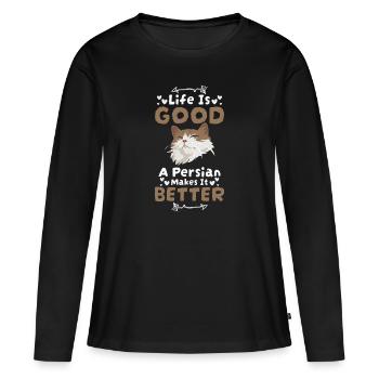 Perser Katze Haustier Liebe Katzenmama - Frauen Premium Bio Langarmshirt - Schwarz - Vorne - Julia (174cm)