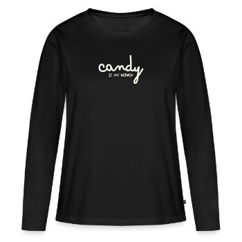 LES BONBONS SONT MON HÉROÏNE - T-shirt manches longues Premium bio Femme - noir - Devant - Julia (174cm)