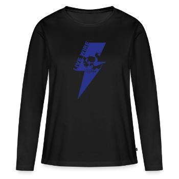Live Wire Totenkopf Blau - Frauen Premium Bio Langarmshirt - Schwarz - Vorne - Julia (174cm)