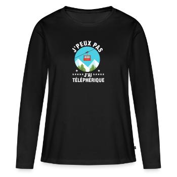 j'peux pas j'ai téléphérique - T-shirt manches longues Premium bio Femme - noir - Devant - Julia (174cm)
