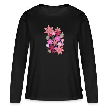 fleurs, fleurs, printemps, fleurs - T-shirt manches longues Premium bio Femme - noir - Devant - Julia (174cm)