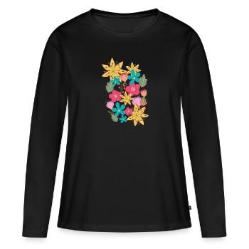 fleurs,fleur,printemps,fleurs - T-shirt manches longues Premium bio Femme - noir - Devant - Julia (174cm)