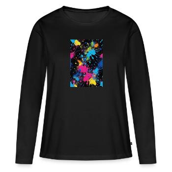 taches de couleur, éclaboussure, couleur, blobs, coloré - T-shirt manches longues Premium bio Femme - noir - Devant - Julia (174cm)