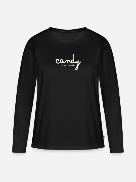 CANDY IS MY THERAPY - Frauen Premium Bio Langarmshirt - Schwarz