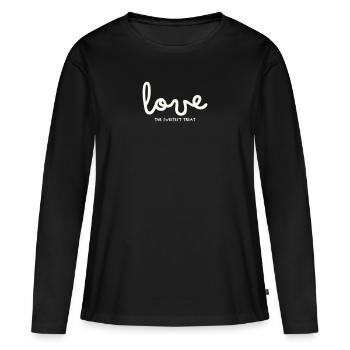 AIMEZ LA GÂTERIE LA PLUS SUCRÉE - T-shirt manches longues Premium bio Femme - noir - Devant - Julia (174cm)