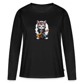 Cat Rocker Cat HardRock Gift - T-shirt manches longues Premium bio Femme - noir - Devant - Julia (174cm)