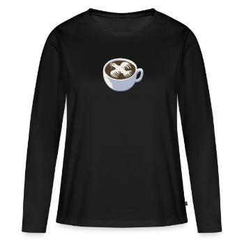 Cappuccino mit Friedenstaube - Frauen Premium Bio Langarmshirt - Schwarz - Vorne - Julia (174cm)