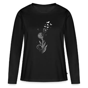 Pissenlit en filigrane avec volée d'oiseaux. - T-shirt manches longues Premium bio Femme - noir - Devant - Julia (174cm)