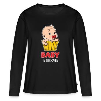 Bébé au four (foncé) - T-shirt manches longues Premium bio Femme - noir - Devant - Julia (174cm)