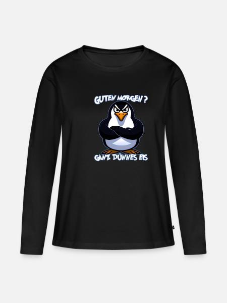 Ganz Dünnes Eis Morgenmuffel Pinguin Kaffee - Frauen Premium Bio Langarmshirt - Schwarz