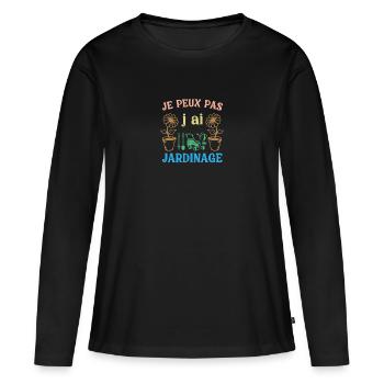 Ich kann nicht, ich habe Gartenarbeit - Frauen Premium Bio Langarmshirt - Schwarz - Vorne - Julia (174cm)