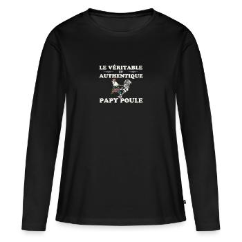 Die echte, authentische Papa-Henne - Frauen Premium Bio Langarmshirt - Schwarz - Vorne - Julia (174cm)