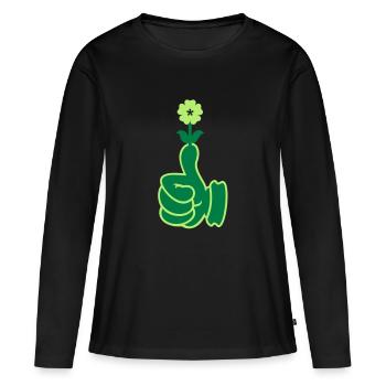 pouce vert / Green Thumb (2c) - T-shirt manches longues Premium bio Femme - noir - Devant - Julia (174cm)