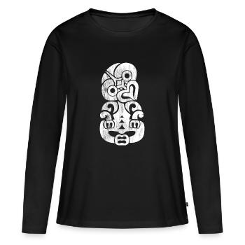 Maori Tattoo Hei Tiki fertilité blanc - T-shirt manches longues Premium bio Femme - noir - Devant - Julia (174cm)