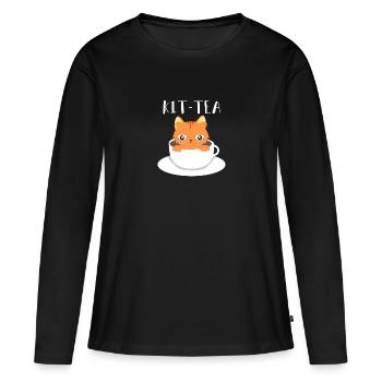 Tasse à thé pour chats - T-shirt manches longues Premium bio Femme - noir - Devant - Julia (174cm)